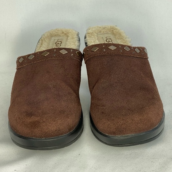 UGG Fiona Suede Mule Slip On Clog Shoes Brown Sz 8 Shearling 5546 Copper Studded - Picture 4 of 16